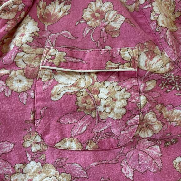 Lands' End Flannel Sleepshirt Nightgown 2X Pink Floral Button Up Well Loved Cozy - Picture 9 of 12